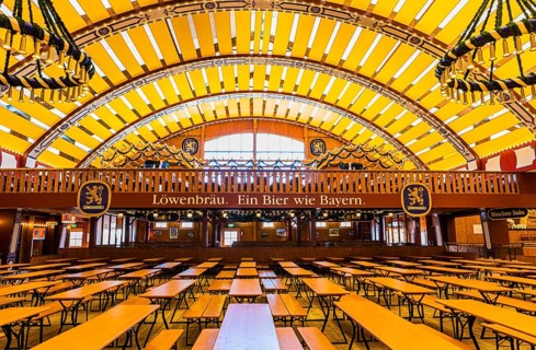 Set-up of Lowenbrau marquee