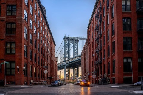 View from Main Street to Manhattan Bridge and Empire State Building