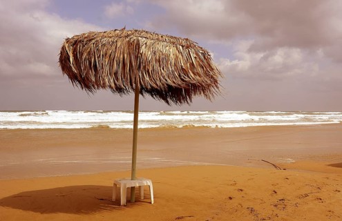 Parasol at the beach of Georgioupolis