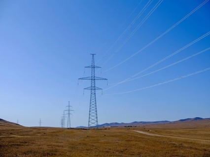 Power line through the Mongolian steppe