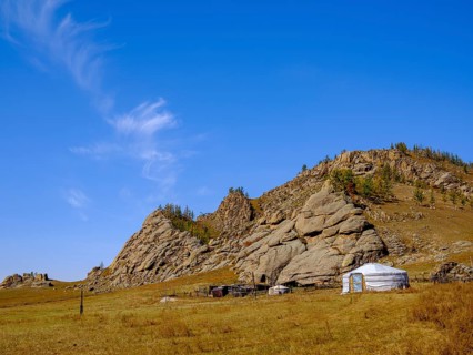Yurt under rocks in Gorchi Terelj National Park