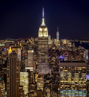 View of Midtown and Downtown Manhattan and Empire State Building from Top of the Rock Observation Center at Night