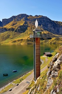 Panorama lift with viewing platform at Lake Melchsee