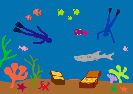 Diver on a treasure hunt in the sea