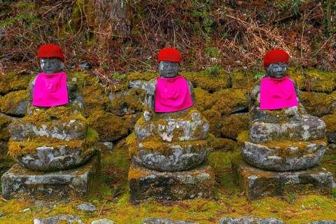 Jizo statues with red caps