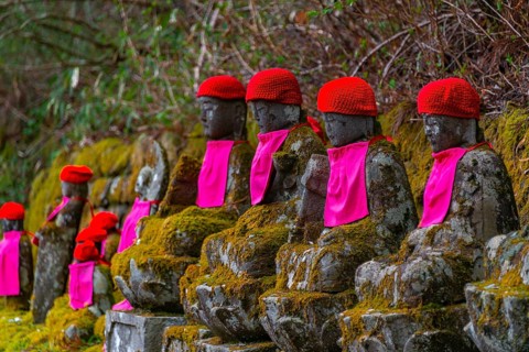 Jizo statues with red caps