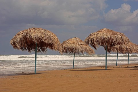 Sunshades at the beach of Georgioupolis