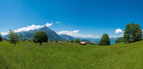 Panorama with view to the Niesen mountain and Lake Thun