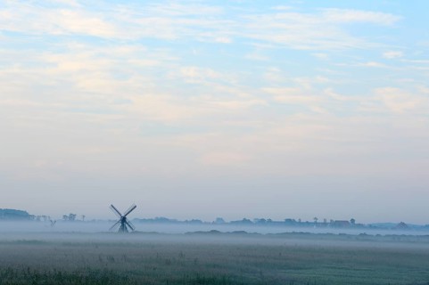 Small windmill with ground fog