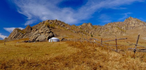 Yurt under rocks in Gorchi Terelj National Park
