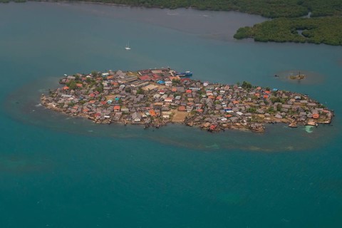 Aerial of a densly populated sland