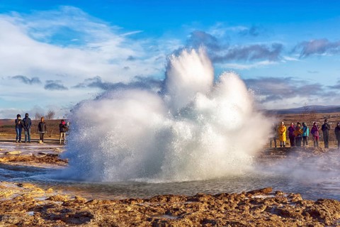 Geysir Strokkur on a sunny autumn day