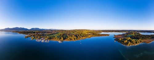 Prien am Chiemsee and Schafwaschener Bucht with peninsula Sassau