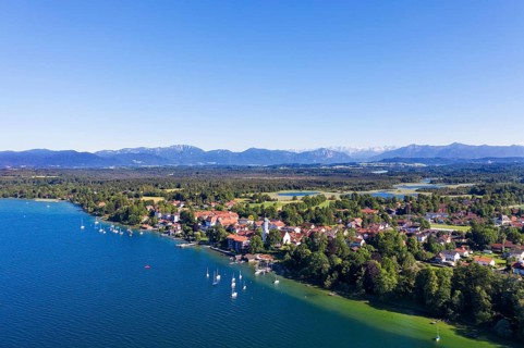 Seeshaupt at Lake Starnberger See with Alpine chain