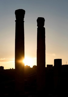 Columns of the courtyard of Sanctuary of Artemis at sunset