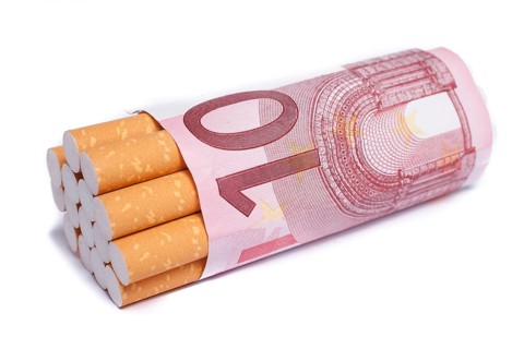 Cigarettes surrounded with a 10EUR note