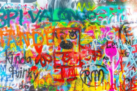 Colourful graffiti on the John Lennon Wall
