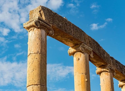 Close-up of columns and capitals at Oval Plaza