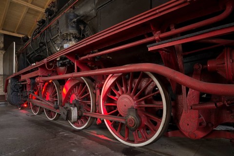Driving wheels of the Slovenian mountain fast train steam locomotive 06-013