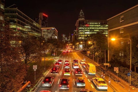 Main traffic artery Theodor-Heuss-Allee in the evening rush hour