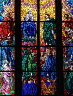 Stained-glass windows with Christian motifs