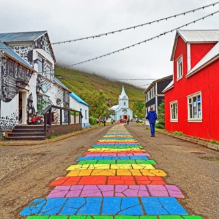 Rainbow trail to the church