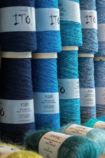 Wool and silk in different blue colors