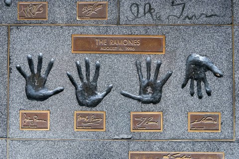 Hands of the band The Ramones with JohnnyMarky