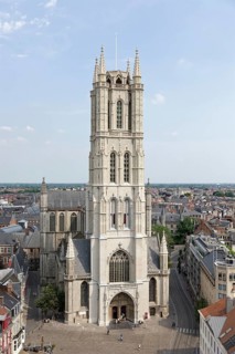 View from the tower Belfort to Saint Bavo Cathedral