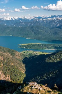 View from Herzogstand to Walchensee with Lake Walchensee