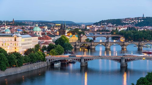 City view with bridges over the Vltava River