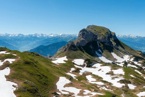 Mountain landscape with snow remains