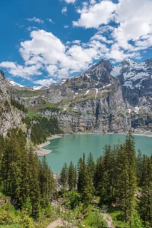 Mountain landscape with Lake Oeschinen and Blueemlisalp