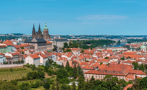 View from Petrin Park to St Vitus Cathedral and Prague Castle