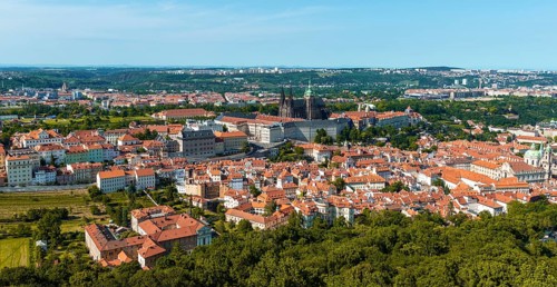 View from Petrin Park of St Vitus Cathedral and Prague Castle