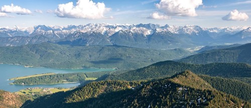 View from Herzogstand to Walchensee with Lake Walchensee