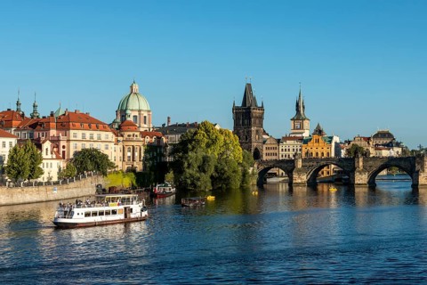 River Vltava with boats