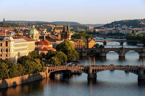 City view with bridges over the Vltava River
