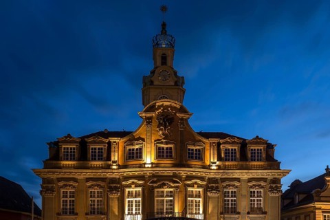 Illuminated baroque town hall from 1735
