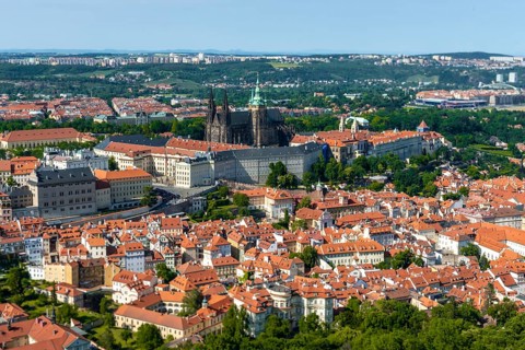View from Petrin Park of St Vitus Cathedral and Prague Castle
