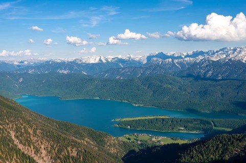 View from Herzogstand to Walchensee with Lake Walchensee