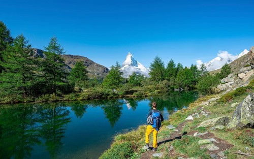 Hiker on Lake Grindij