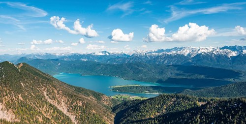 View from Herzogstand to Walchensee with Lake Walchensee