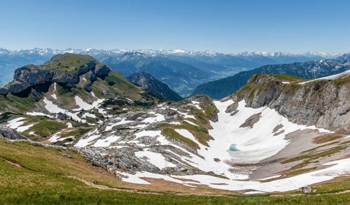 Mountain landscape with snow remains