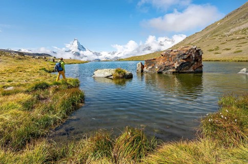 Hiker at Lake Stellisee