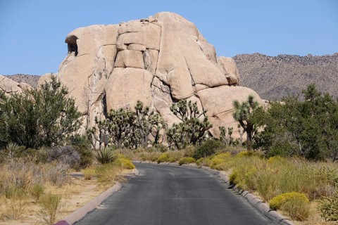 Road in front of boulder