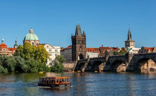 River Vltava with boat