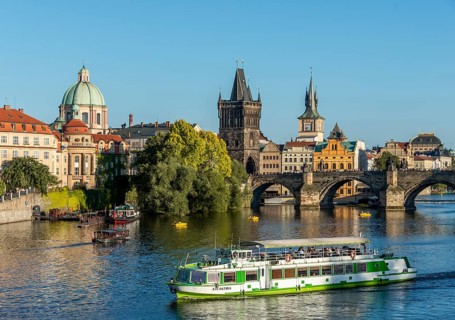 River Vltava with boats