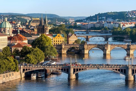 City view with bridges over the Vltava River