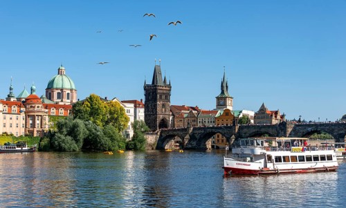 River Vltava with excursion boat